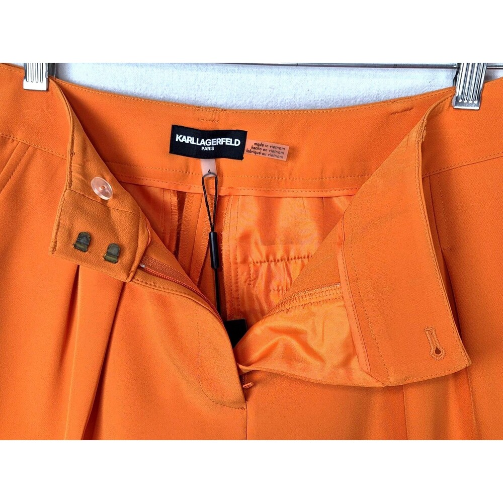 Karl Lagerfeld High Waisted Wide Leg Trouser Pants Pleated Flowy Orange Preppy - Picture 3 of 10